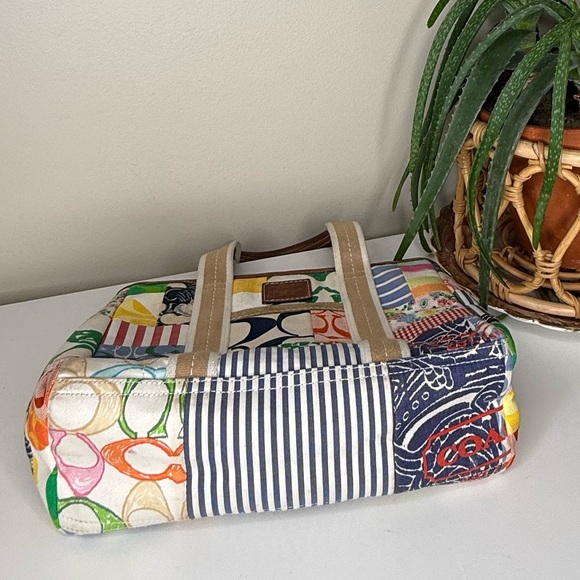 Coach Patchwork Tote Bag Canvas Multicolor Hamptons Legacy Y2K Shoulder Purse - Picture 6 of 13